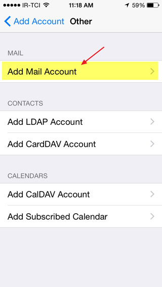انتخاب گزینه Add Mail Account جهت تنظیم نرم افزار ایمیل