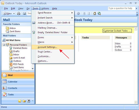 تنظیم ایمیل بر روی نرم افزار مایکروسافت Outlook 2007