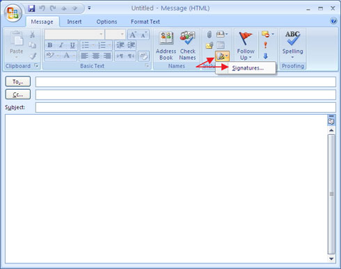 تنظیم امضاء ایمیل بر روی نرم افزار مایکروسافت Outlook 2007