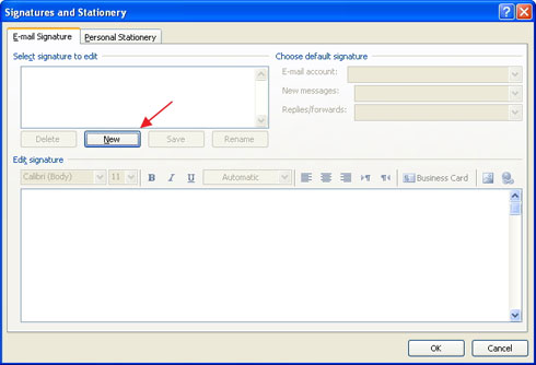 تنظیم نام امضاء ایمیل بر روی نرم افزار مایکروسافت Outlook 2007