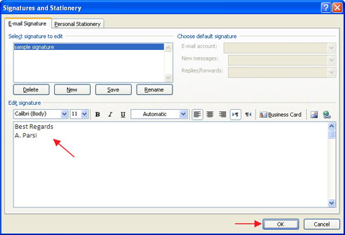 تنظیم  متن امضاء ایمیل بر روی نرم افزار مایکروسافت Outlook 2007