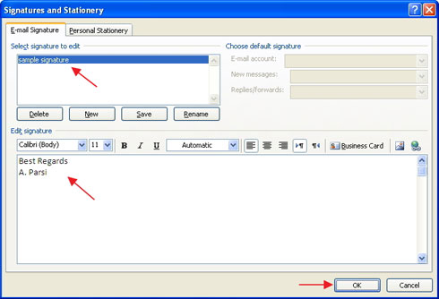 تنظیم  متن امضاء ایمیل بر روی نرم افزار مایکروسافت Outlook 2007