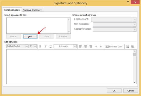 تنظیم نام امضاء ایمیل بر روی نرم افزار مایکروسافت Outlook 2010