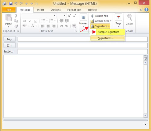 درج امضاء در ایمیل بر روی نرم افزار مایکروسافت Outlook 2010
