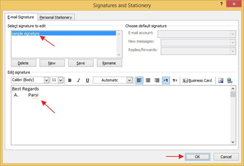 تنظیم  متن امضاء ایمیل بر روی نرم افزار مایکروسافت Outlook 2010