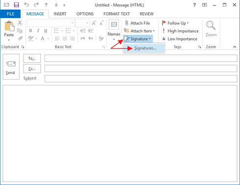 تنظیم امضاء ایمیل بر روی نرم افزار مایکروسافت Outlook 2013